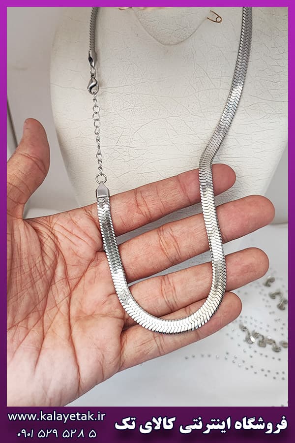 زنجیر پوست ماری خاص تخت نقره ای استیل — تصویر ۵