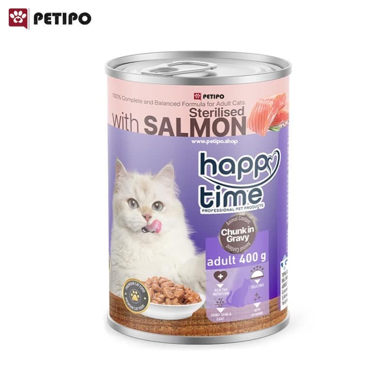 غذای کنسرو گربه عقیم شده بالغ با طعم سالمون هپی تایم (Happy Time Sterilized Salmon Can) وزن 400 گرم — تصویر ۳