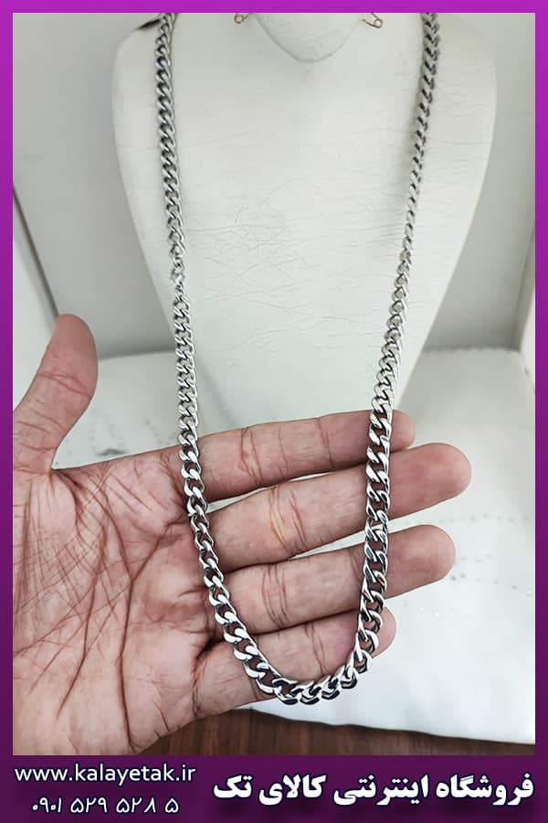 زنجیر کارتیه مکعبی فاصله دار نقره ای استیل — تصویر ۲