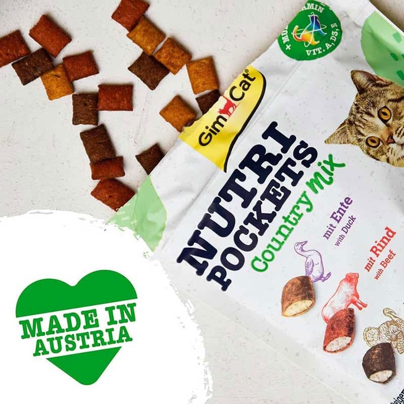 تشویقی گربه طعم میکس اردک و بوقلمون جیم کت (GimCat Nutri Pockets Country Mix with Creamy Filling) وزن 150 گرم — تصویر ۲
