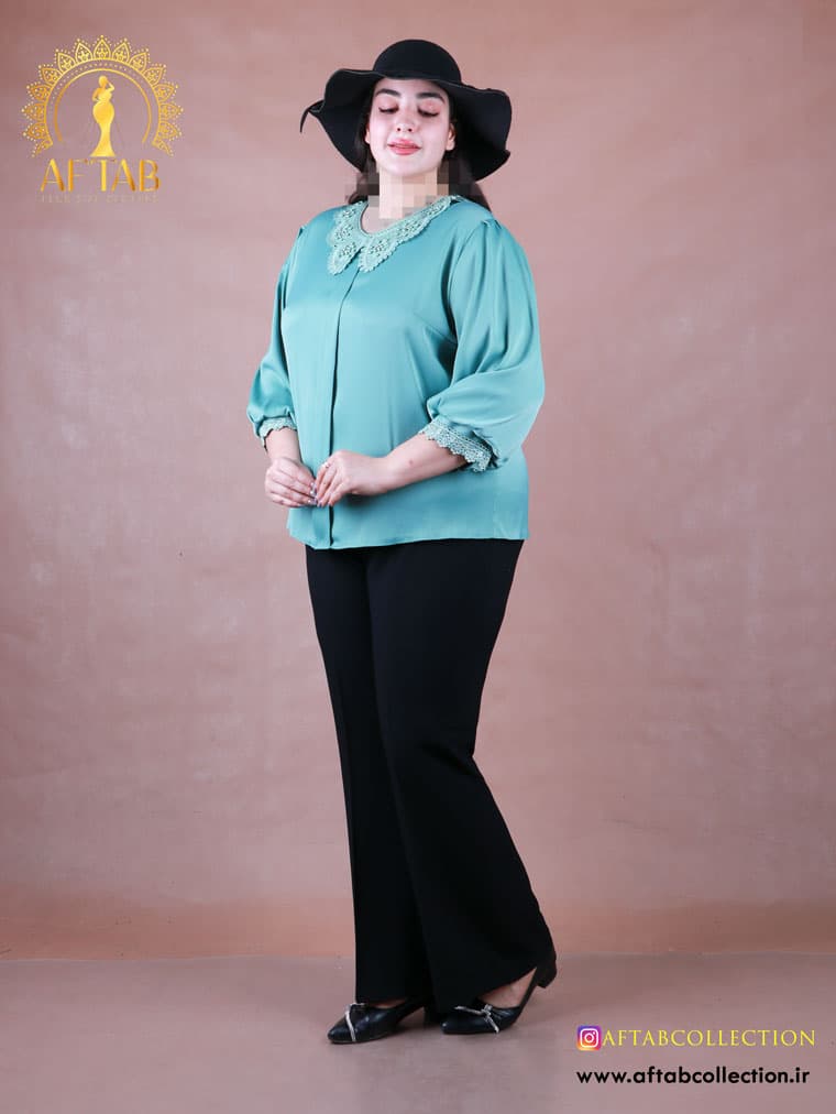 شومیز ساتن یقه گیپور سایزبزرگ 7209 — تصویر ۹