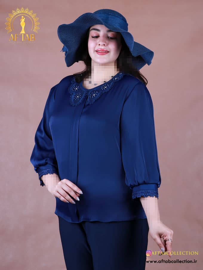شومیز ساتن یقه گیپور سایزبزرگ 7209 — تصویر ۱۱