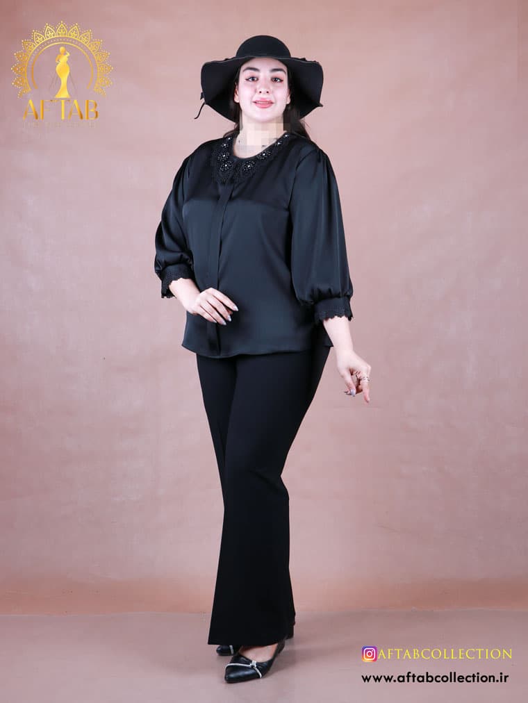 شومیز ساتن یقه گیپور سایزبزرگ 7209 — تصویر ۴
