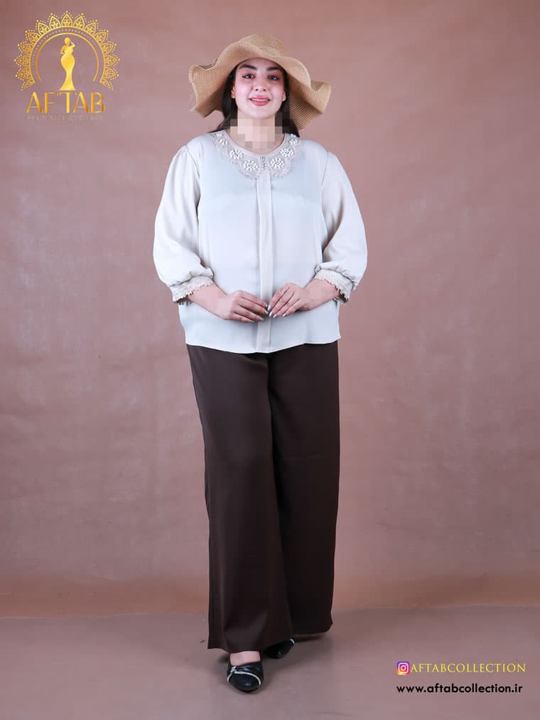 شومیز ساتن یقه گیپور سایزبزرگ 7209 — تصویر ۸