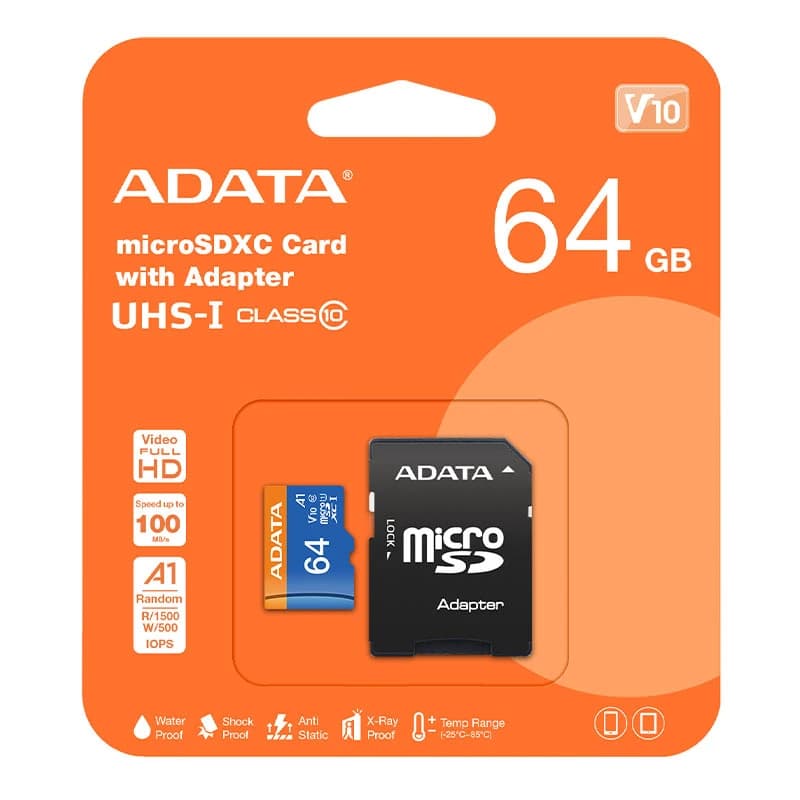 کارت حافظه microSDXC ای دیتا مدل Premier کلاس 10 استاندارد UHS-I V10 A1سرعت 100MBps ظرفیت 64 گیگابایت به همراه آداپتور — تصویر ۲