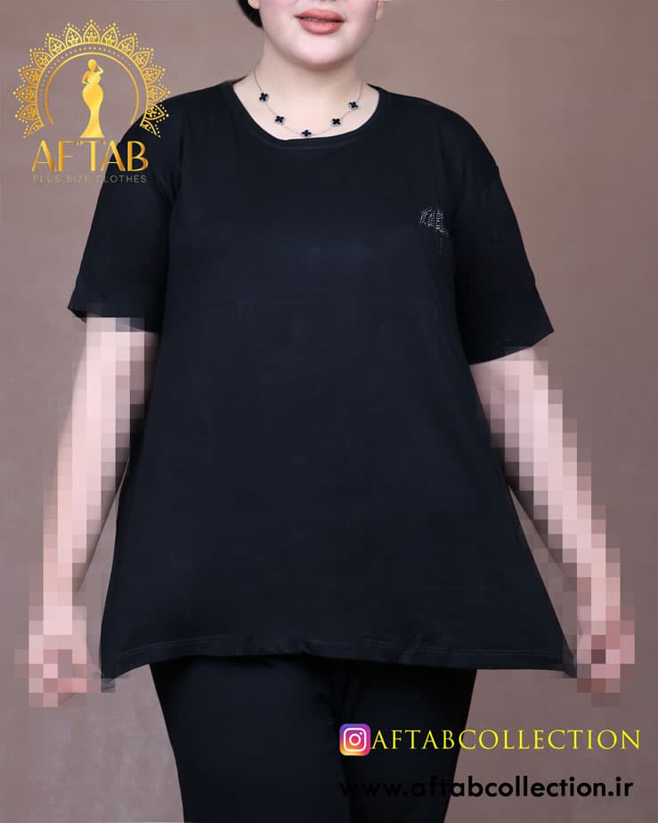 تیشرت مشکی نگین چتر سایزبزرگ 6326 — تصویر ۲