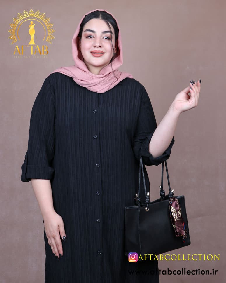 مانتو کراش بلند آستین پاگون سایزبزرگ 6944 — تصویر ۲