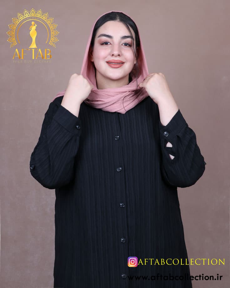 مانتو کراش بلند آستین پاگون سایزبزرگ 6944 — تصویر ۳