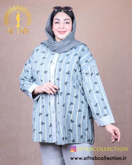 ست مانتو شلوار پاپیونی سایزبزرگ 6932 — تصویر ۵