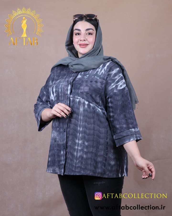 مانتو لنین اسلپ آبرنگی سایزبزرگ 6935 — تصویر ۲