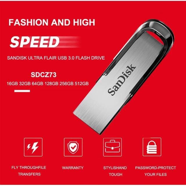فلش مموری سن دیسک ظرفیت 512 گیگابایت مدل Sandisk Ultra Flair CZ73 512G — تصویر ۲