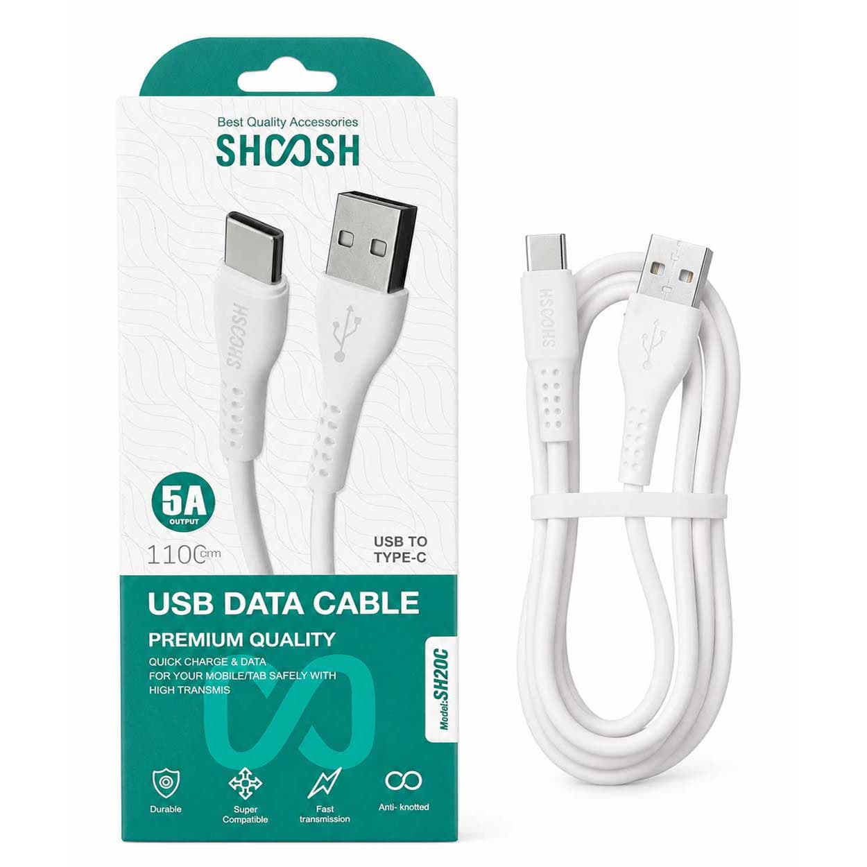 کابل فست شارژ تایپ سی شوش SHOOSH SH20C 5A 110CM