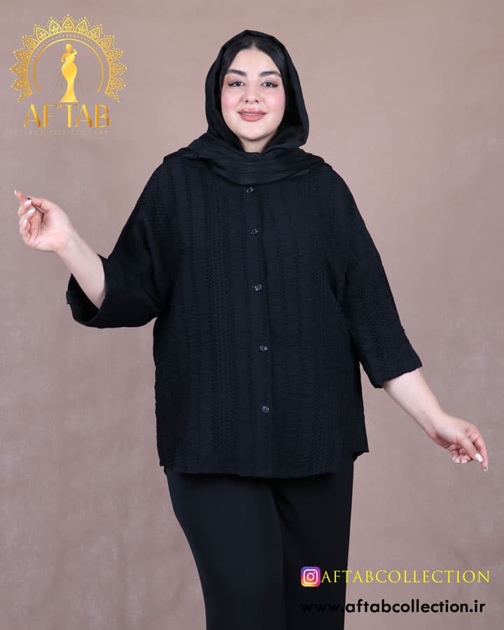 مانتو کوک دوزی آستین پاگون سایزبزرگ 6917 — تصویر ۵