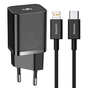 شارژر دیواری بیسوس به همراه کابل تبدیل لایتنینگ مدل Baseus Super Si 20W + Cable type c to Iphone