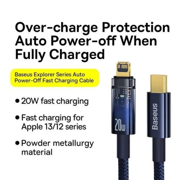 کابل تبدیل تایپ سی به لایتنینگ بیسوس مدل Baseus explorer cable Type C to IP +Auto power off — تصویر ۳
