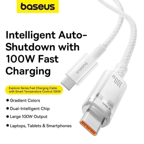 کابل شارژر تایپ سی به تایپ سی بیسوس مدل Baseus Explorer Series 100W PD USB-C to USB-C — تصویر ۲