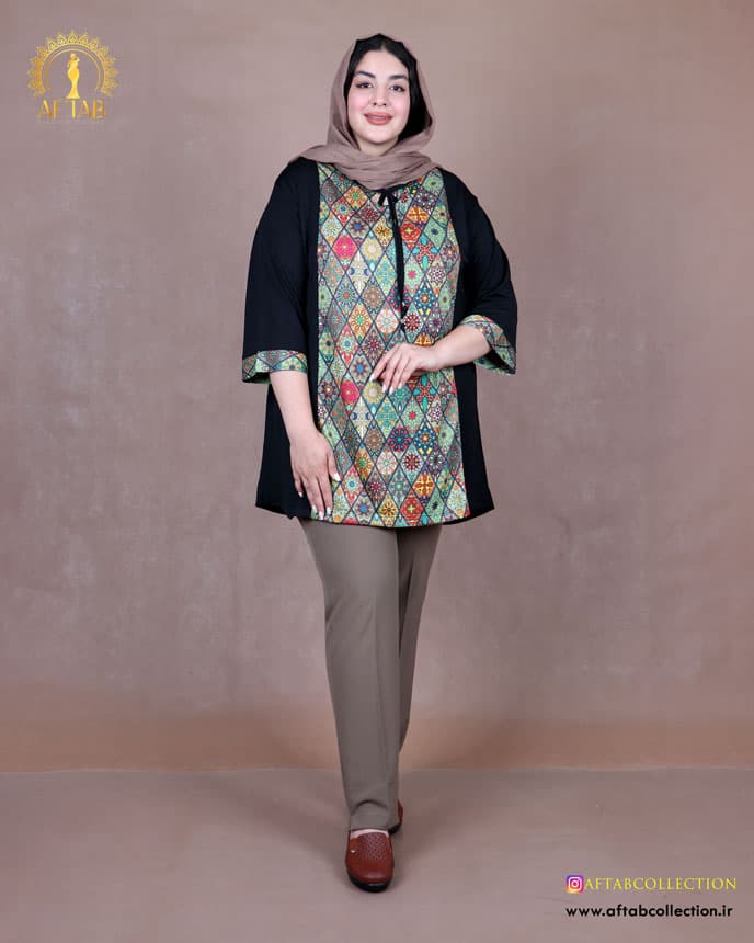 تونیک مانتو یقه اشکی سنتی سایزبزرگ 6865 — تصویر ۸