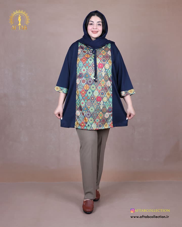 تونیک مانتو یقه اشکی سنتی سایزبزرگ 6865
