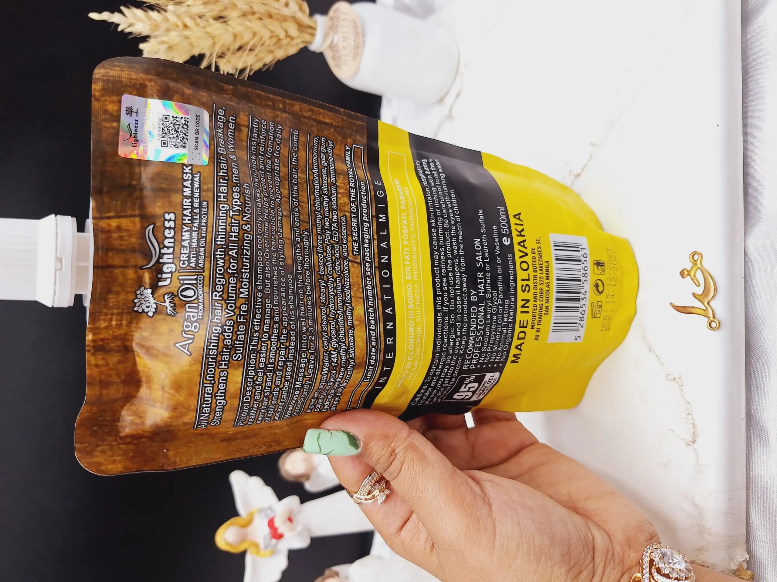ماسک مو ساندیسی آرگان تغذیه کننده مراکشی ساخت اسلواکی لایتنس 500 میل 95% ARGAN OIL کد 6561 اصلی و اورجینال — تصویر ۹