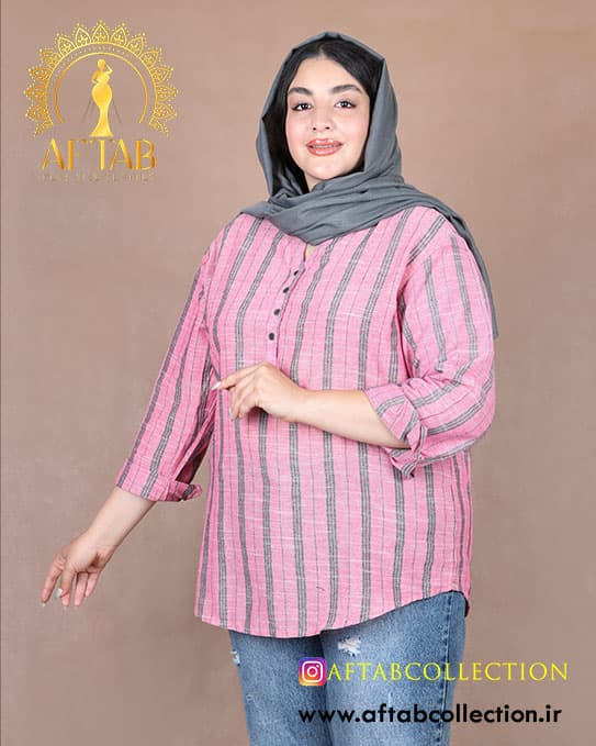مانتو لنین راه راه جلو بسته سایزبزرگ 6725 — تصویر ۶