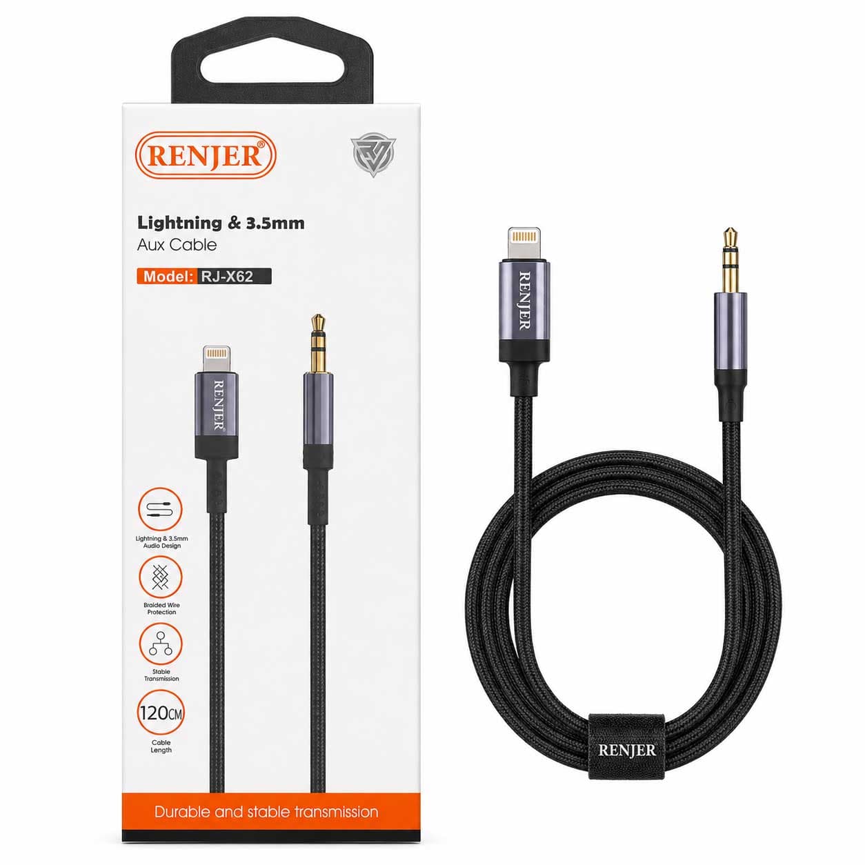 کابل AUX به لایتنینگ رنجر RENJER RJ-X62 120CM — تصویر ۲