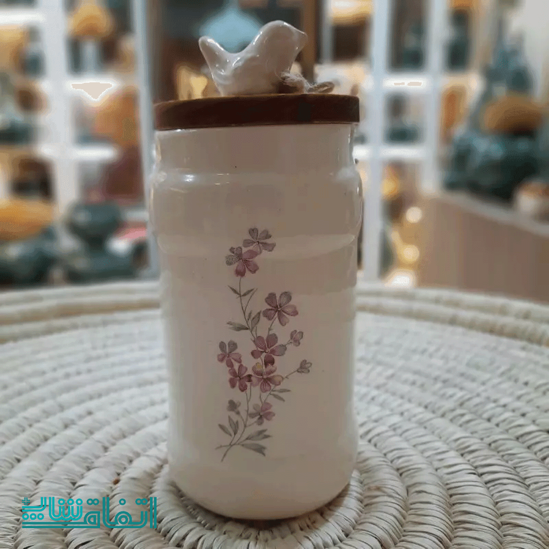 ظرف دربدار متوسط سرامیکی گل صورتی — تصویر ۴
