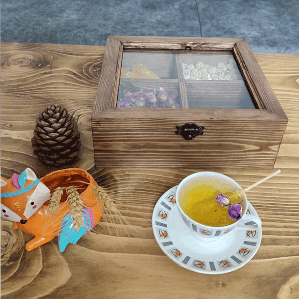 جعبه تی بگ چوبی 5 خانه درب شیشه ای — تصویر ۸