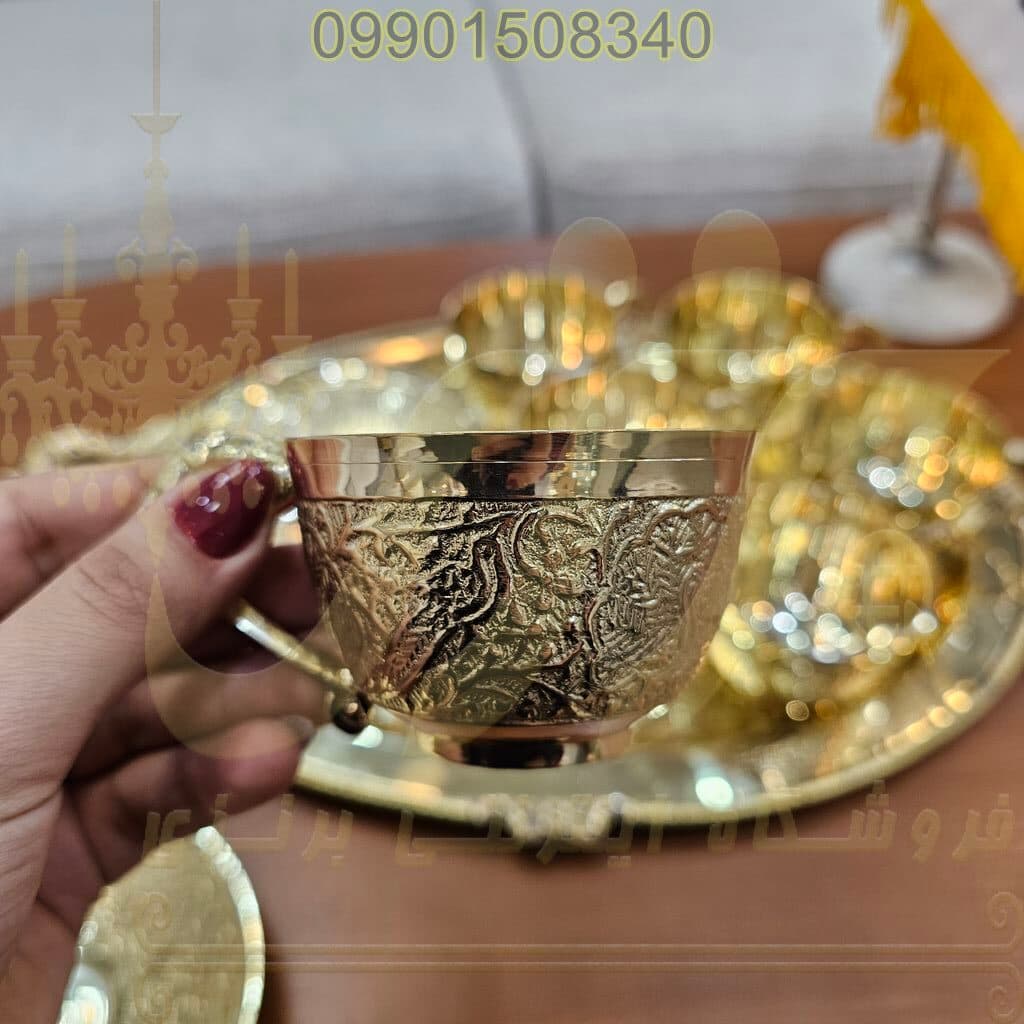 ست استکان نعلبکي برنجي هندي طاووس ک — تصویر ۵