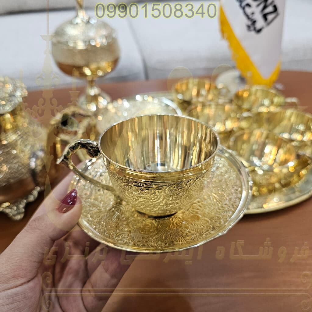 ست استکان نعلبکي برنجي هندي طاووس ک — تصویر ۴