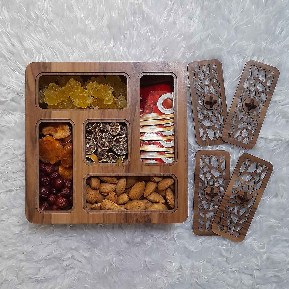 جعبه پذیرایی دمنوش و چایی چوبی مدل آوا — تصویر ۲