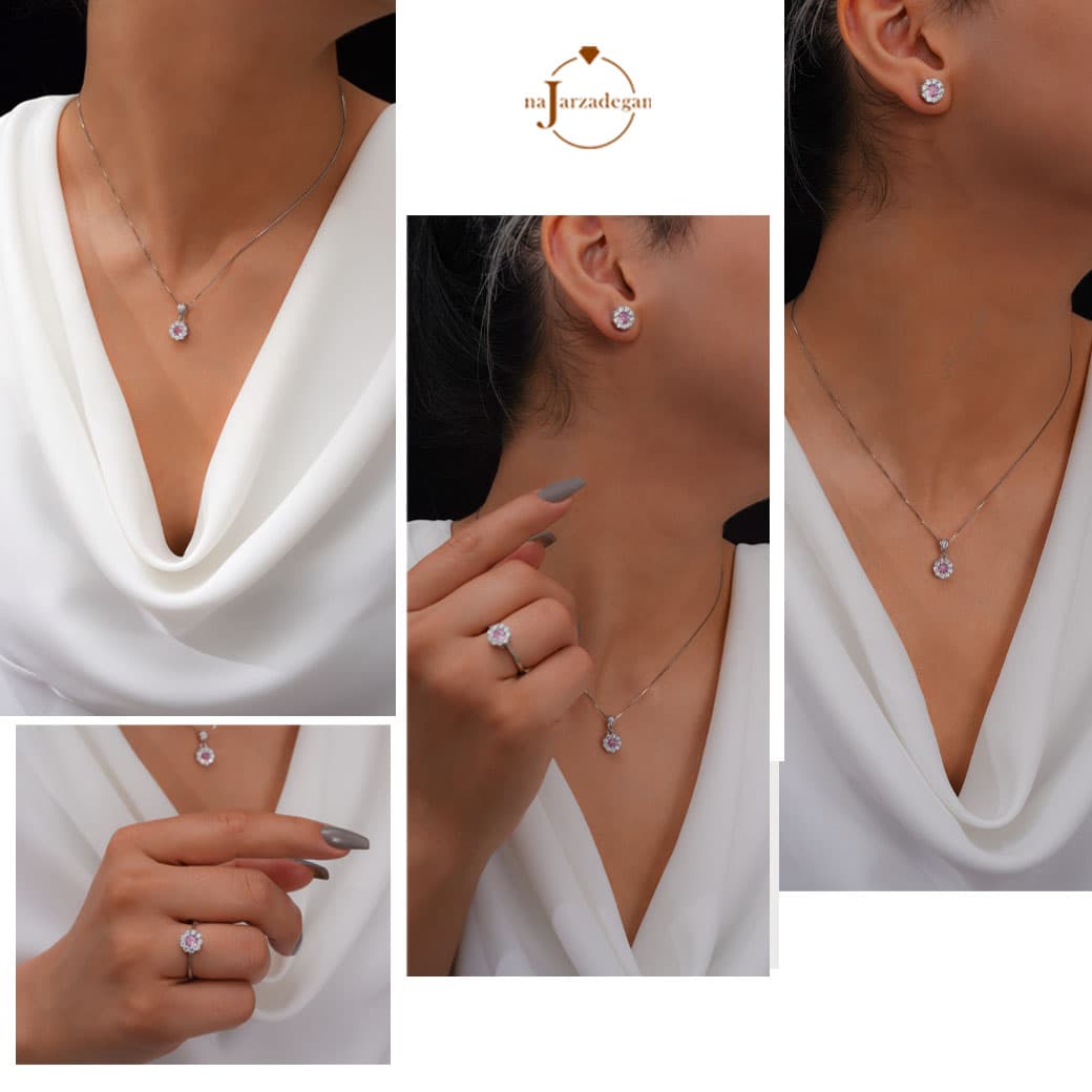 نیم ست نقره زنانه پرنسسی بوسه مهتاب عیار 925 کد 1834 — تصویر ۳