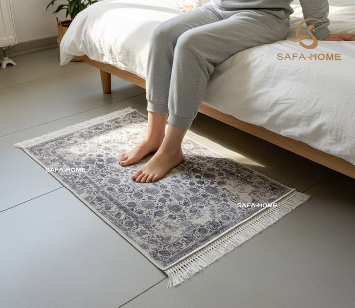 پادری شانل مخمل 50×70 طرح فرش کرم طوسی کد 4