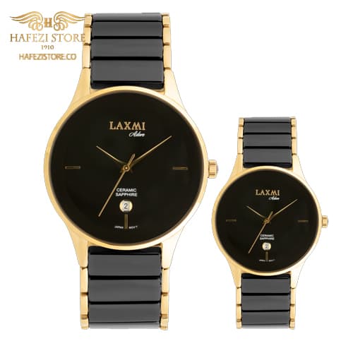 ساعت مچی ست زنانه مردانه لاکسمی مدل 3L-85107 و 3G-85107 طلایی-مشکی – صفحه مشکی — تصویر ۳
