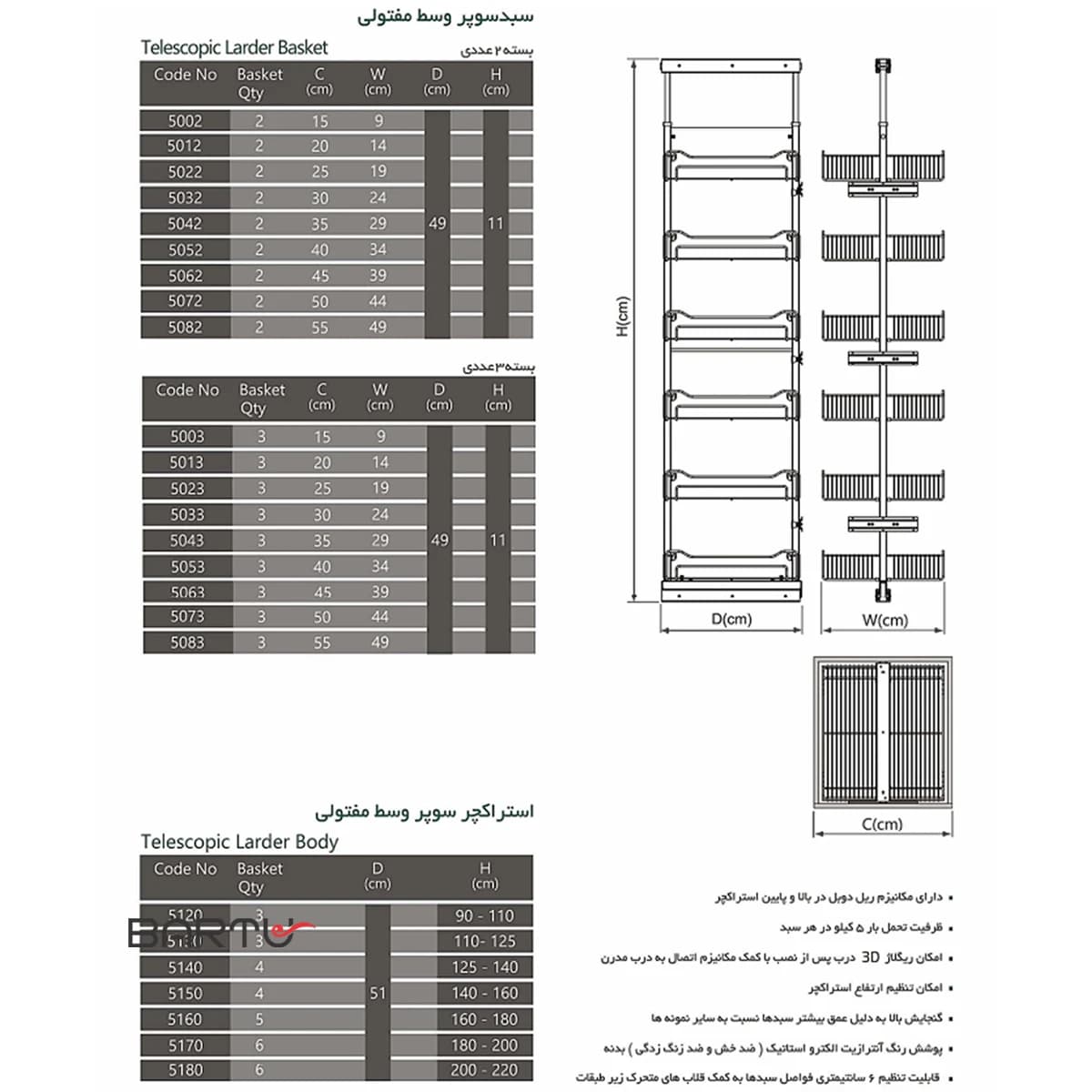 سبد سوپر وسط کف ریل پلاتین (3 تا 6 طبقه) — تصویر ۳
