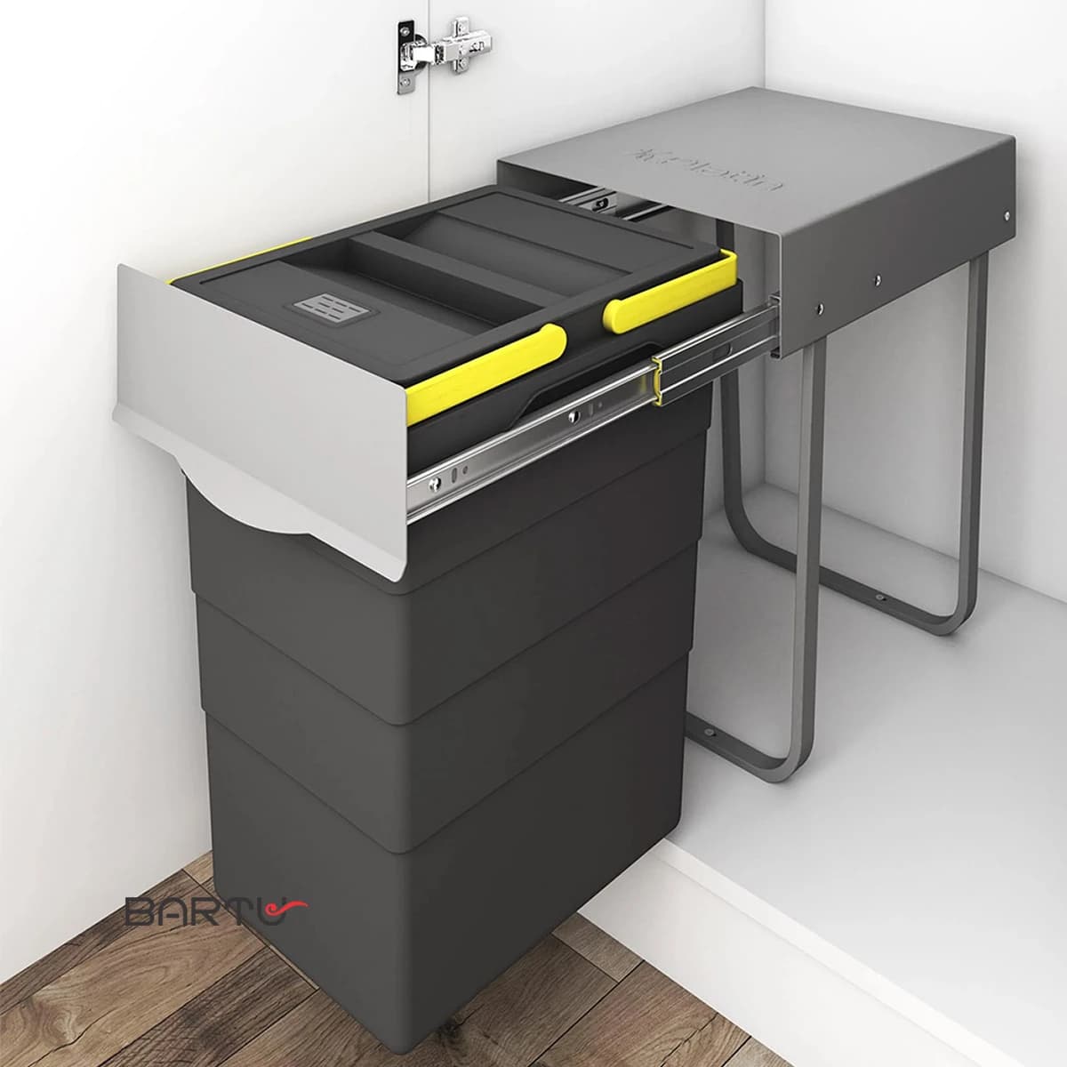 سطل زباله ریلی کابینتی تک مخزنه 40 لیتری پلاتین کد 3613 — تصویر ۲