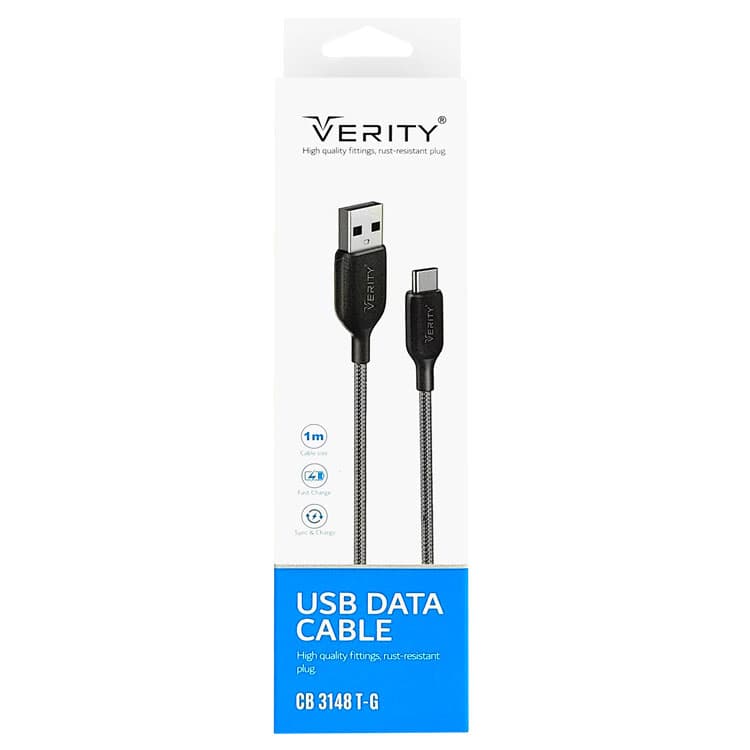 کابل دیتا و شارژ Type-C VERITY مدل 3148 مشکی — تصویر ۵