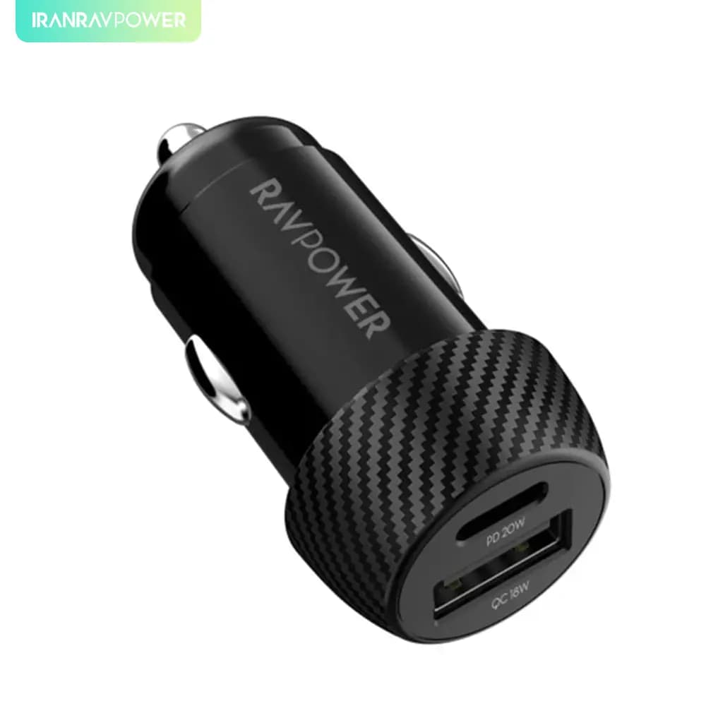 شارژر فندکی راوپاور 20 واتی دو پورت RAVPOWER 20W 2 Port(PD & QC) Fast Car Charger – مدل VC1016