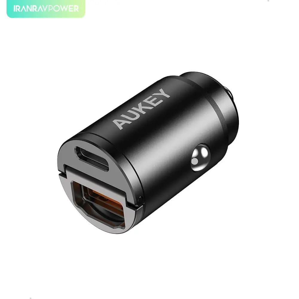 شارژر فندکی دو پورت آکی AUKEY CC-A3 Dual-Port(USB-C/USB-A) Car Charger – 30W