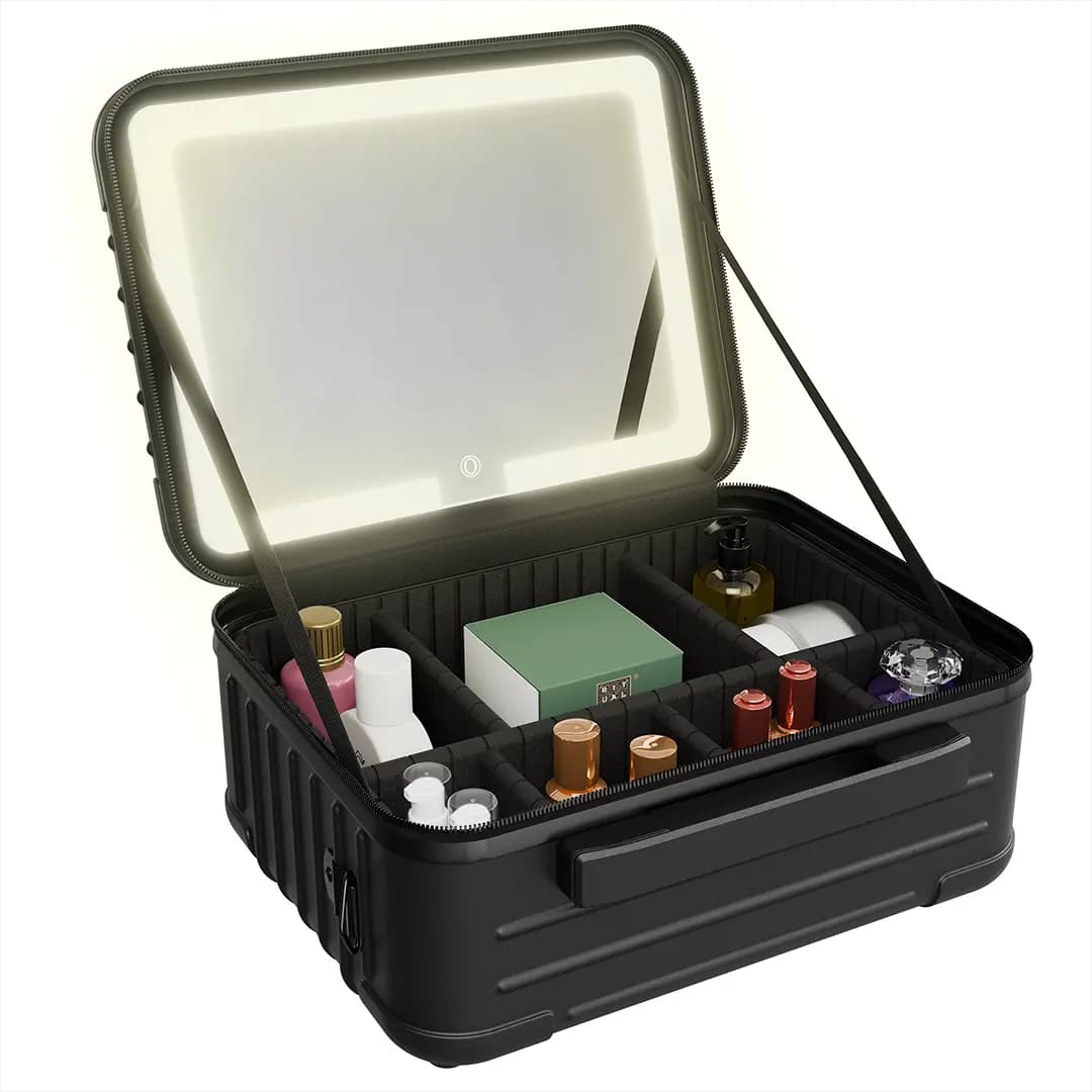 کیف لوازم آرایشی ال ای دی دار پرودو مدل Porodo Lifestyle Travel Makeup Bag with Detachable LED Mirror