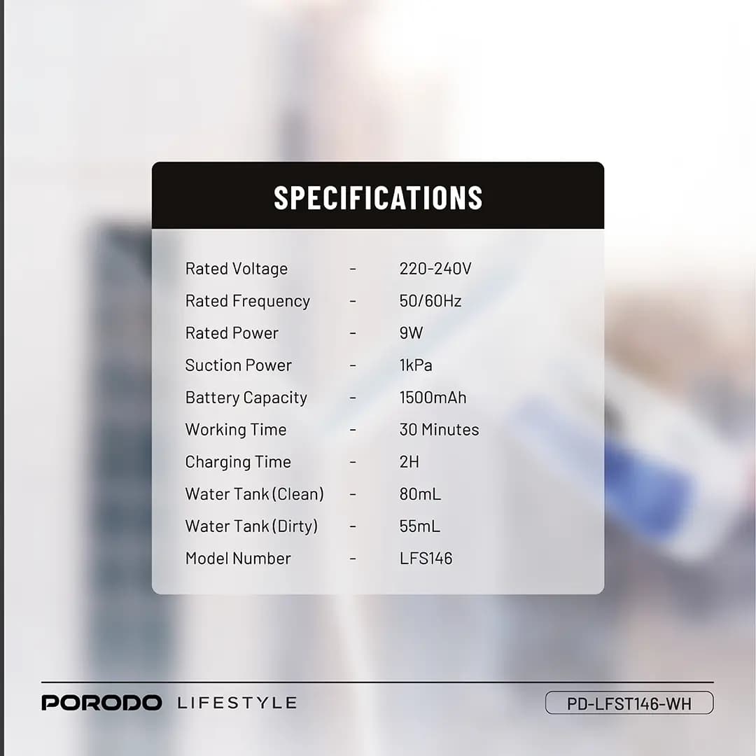 شیشه پاک کن برقی شارژی پرودو مدل Porodo Lifestyle Handheld Window Cleaner LFST146 — تصویر ۳