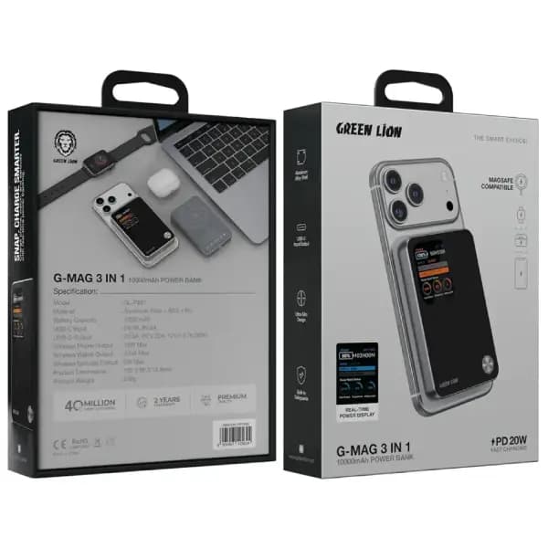 پاوربانک مگ سیف گرین لاین Green Lion G-Mag 3-In-1 ظرفیت 5000 میلی‌آمپر با شارژ سریع 20 وات — تصویر ۶
