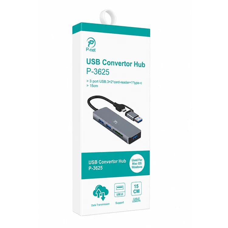 هاب 5 پورت TYPE-C+USB3 پی نت مدل P-3625 — تصویر ۳