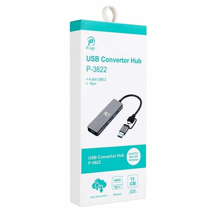 هاب 4 پورت TYPE-C+USB3 پی نت مدل P-3622