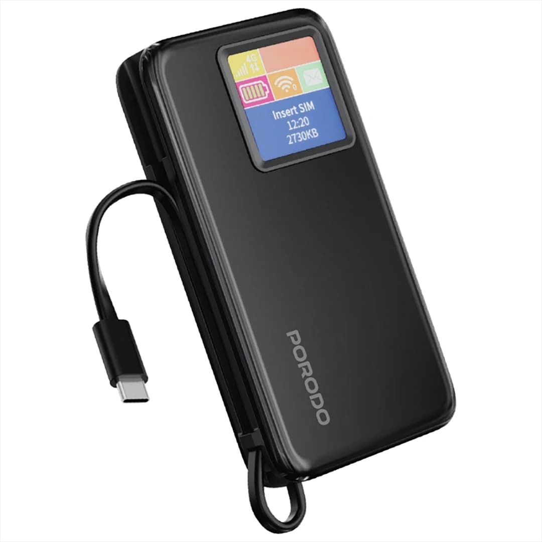 مودم جیبی 4G LTE وایفای 6 پرودو با پاوربانک 10000 میلیآمپرساعت مدل Porodo 4G LTE WiFi 6 Pocket Router — تصویر ۴