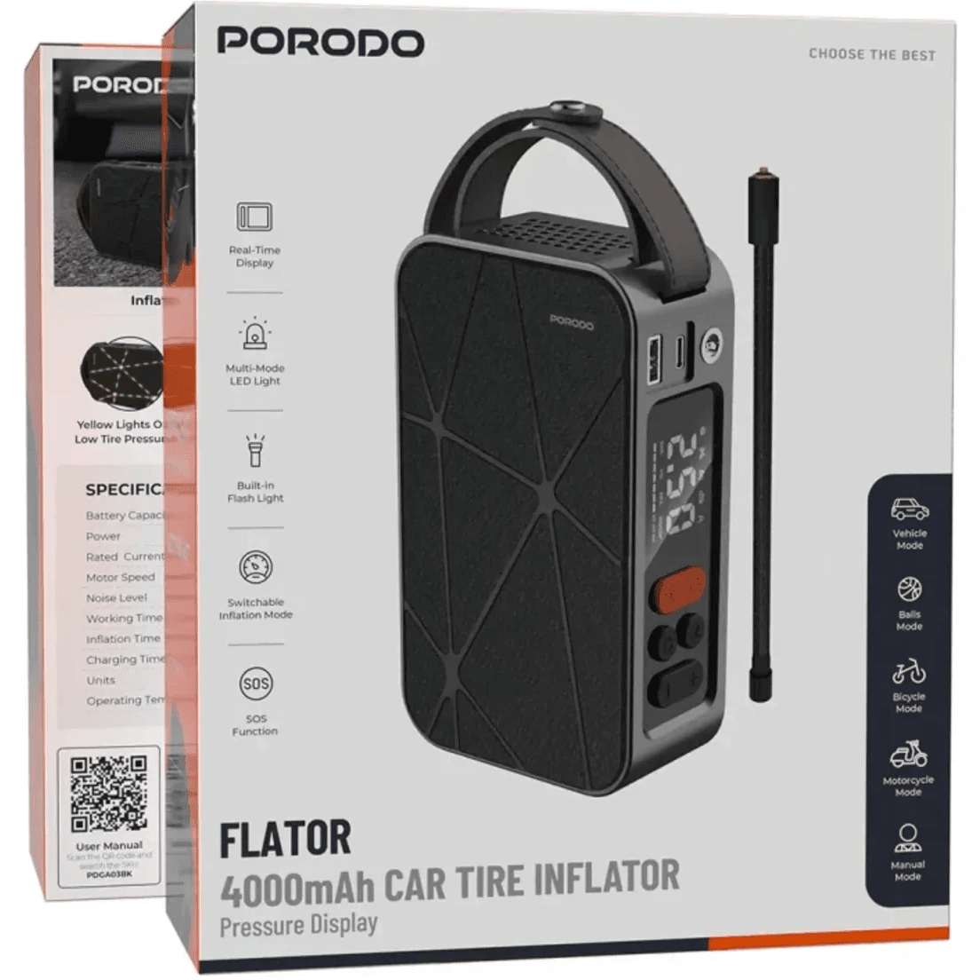 کمپرسور باد شارژی خودرو پرودو مدل Flator 4000mAh Tire Inflator With Pressure Display — تصویر ۵