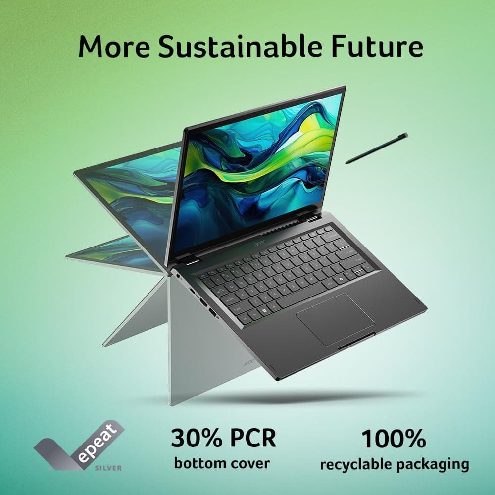 ACER SPIN14 CORE 5 8GB 512GB SSD IRIS TOUCH 360 PEN WIN11 GRAY — تصویر ۱۰