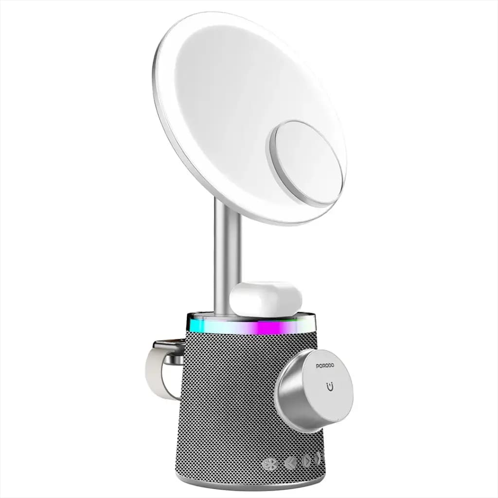 آینه آرایشی پرودو با شارژر وایرلس، اسپیکر بلوتوث و نور RGB