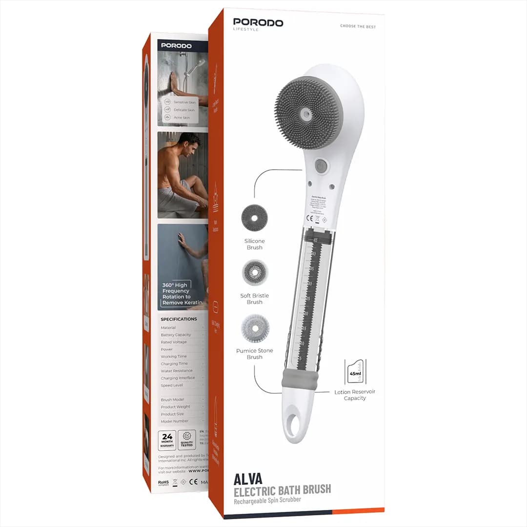 برس برقی حمام پرودو مدل Porodo Lifestyle Alva Electric Bath Brush with Rechargeable Spin Scrubber — تصویر ۸