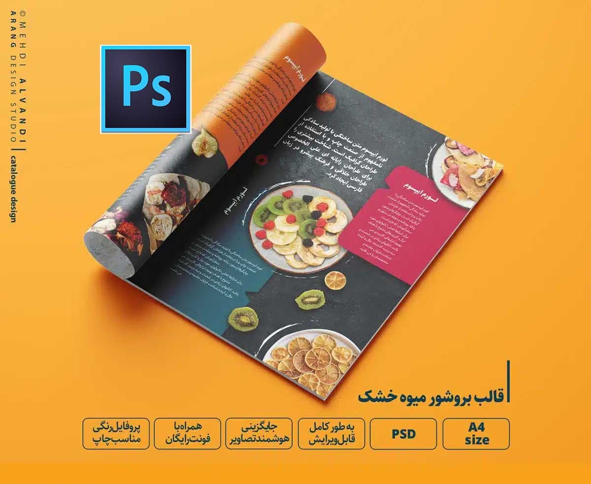 دانلود فایل لایه باز کاتالوگ صنایع غذایی و میوه خشک و آجیل و خشکبار در فوتوشاپ