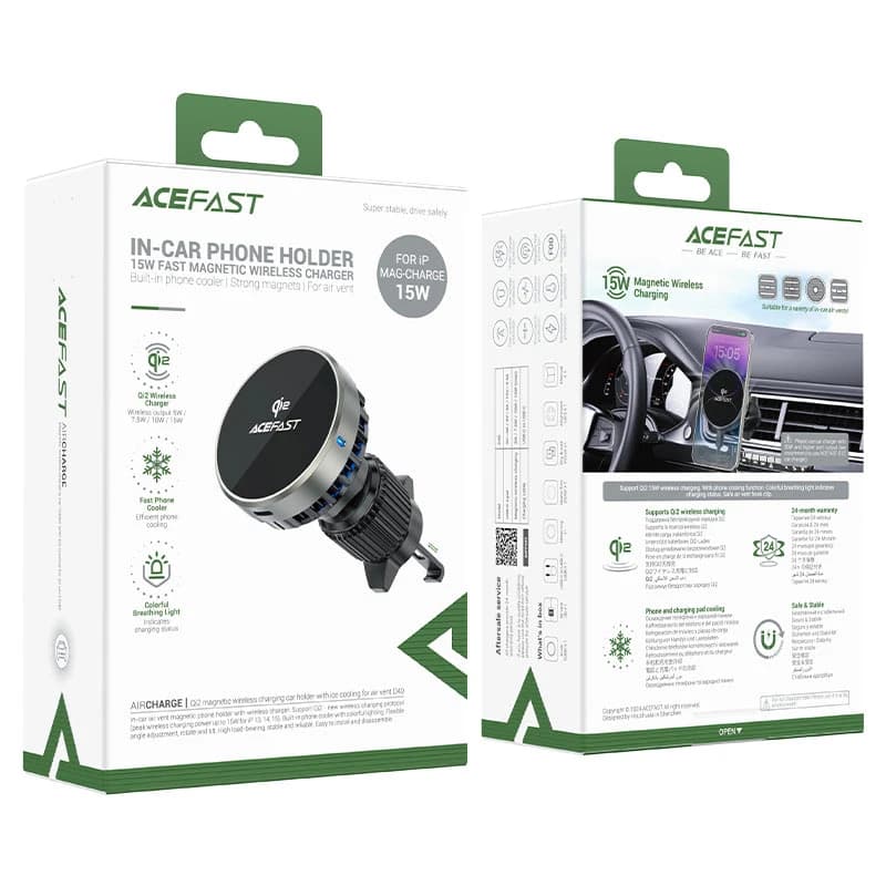 هولدر و شارژر وایرلس دریچه کولری مگ سیف ایس فست ACEFAST D40 Qi2 توان 15 وات — تصویر ۶